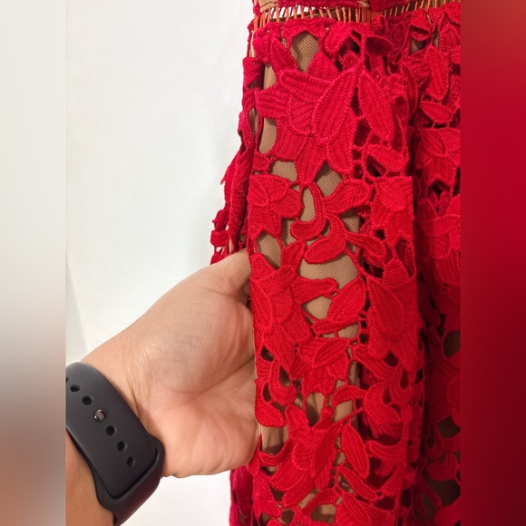 Self-Portrait Women’s Red Azaelea Fit & Flare Lace Midi Dress Size UK 10 US 6 - Picture 11 of 16